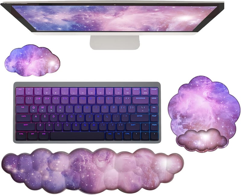 WFCYGL Cloud Wrist Rest Keyboard Galaxy Mouse Pad with Wrist Rest Ergonomic Space Wrist Pad Memory Foam Non-Slip Wrist Support for Computer Laptop Gaming Home Office Relief Typing Pain Gradient Pink Purple - Image 1